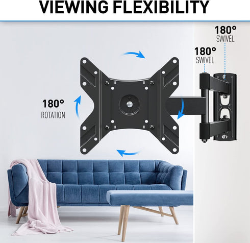 MOUNTUP Full Motion TV Monitor Wall Mount TV Bracket Swivels Tilts for Most 14-42 Inch LED LCD Flat Screen TVs/Monitors, Corner TV Mount with Articulating Arms, Max VESA 200x200mm up to 33lbs, MU0029